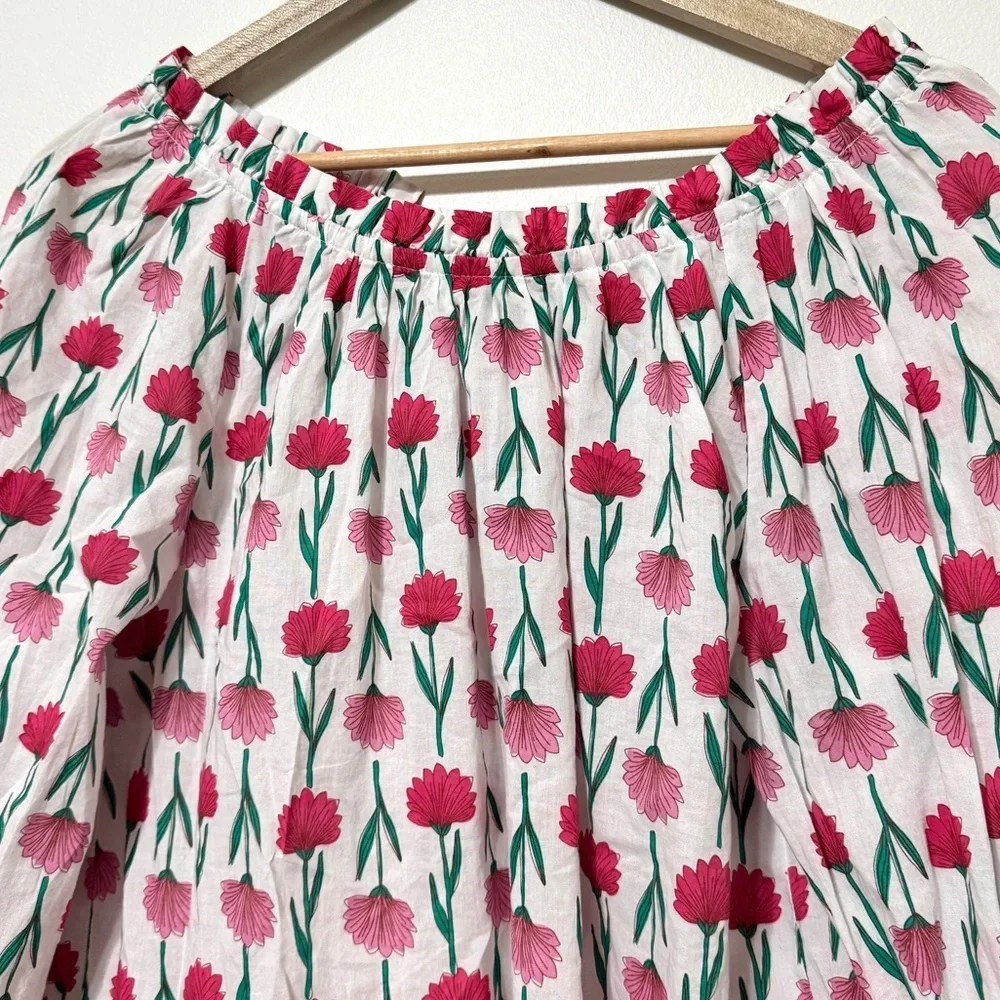 J. Crew Floral Tie Back Ruffle Top Size Medium Pink